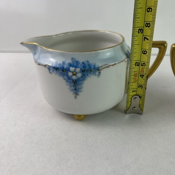 Vintage Epiag Czechoslovakia Footed Cream and Sugar Bowl Blue With Daisies - Picture 7 of 13
